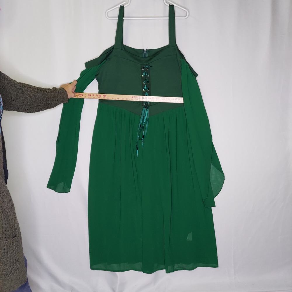Fairycore Whimsigoth Dress 4XL Green Lace-Up Strappy Cold Shoulder‎ Renaissance - Picture 8 of 13